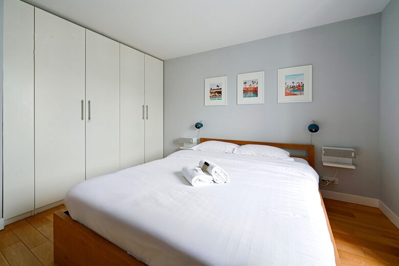 Ample bedroom storage. Sonos sound and wireless charging.