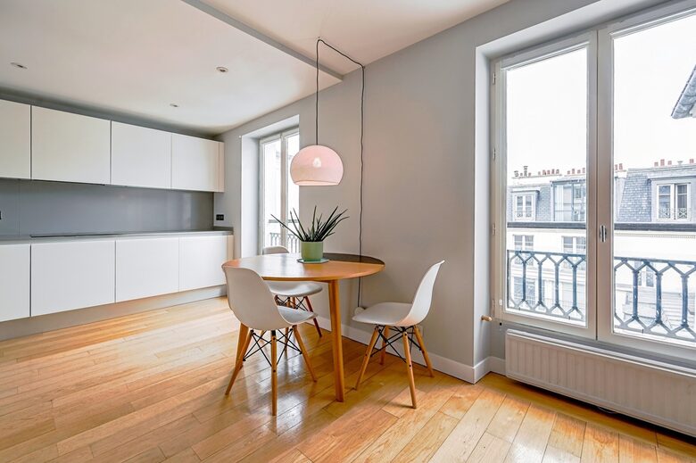 Dining table seats four comfortably