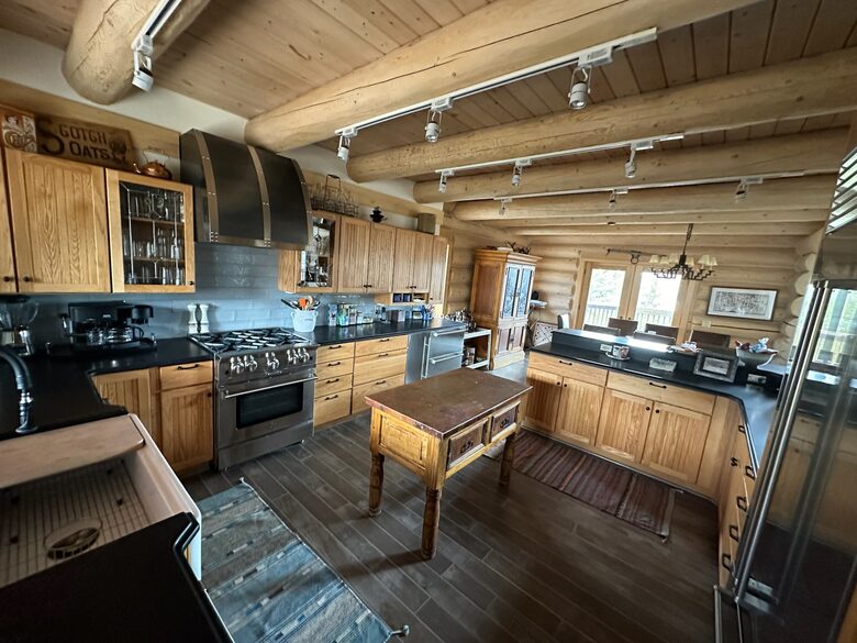 Chef's kitchen with views of Buffalo Mountain