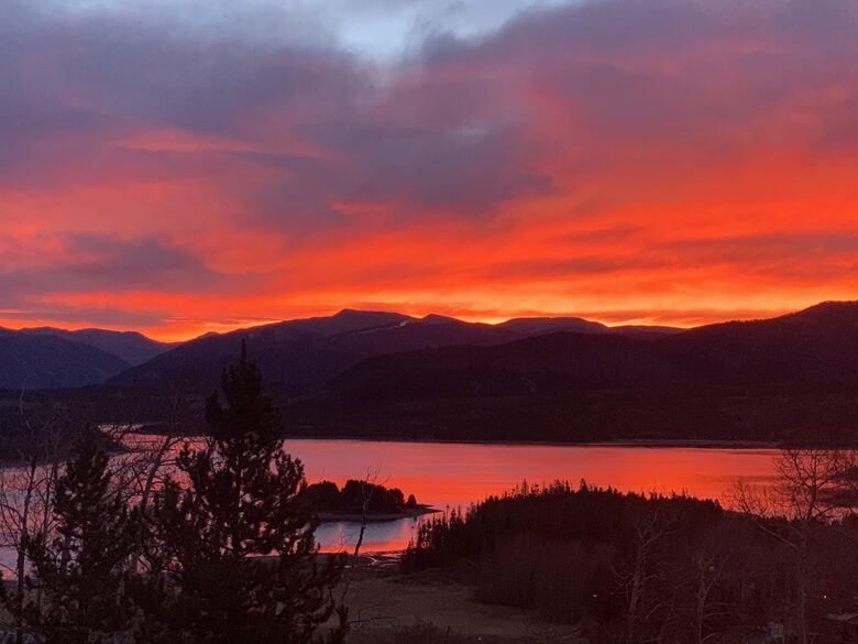 View from back porch of Lake Dillon at sunset