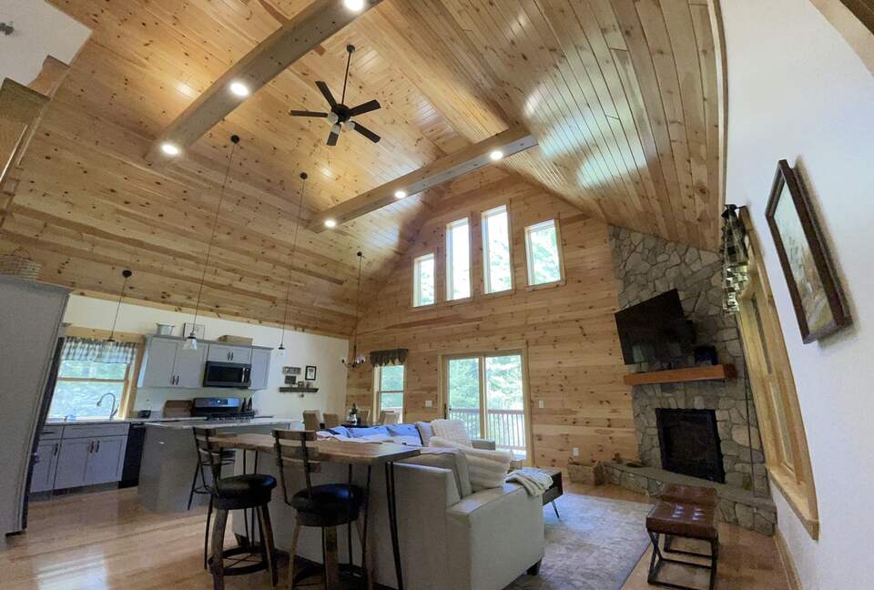 Open concept with gas burning fireplace
