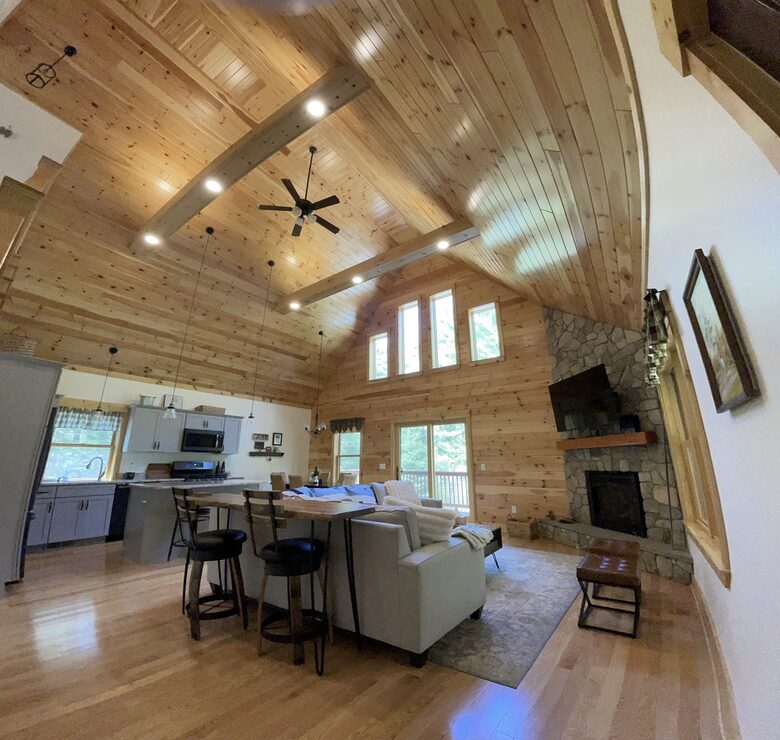 Open concept with gas burning fireplace