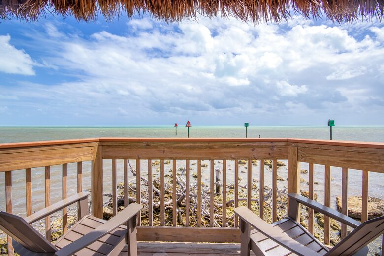 View from gazebo tiki hut at boardwalk end