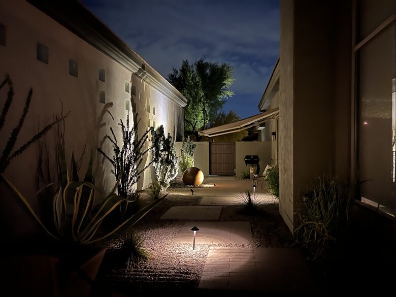 Side yard off kitchen also has a lovely water feature.