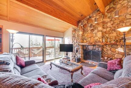 River rock wood burning fireplace