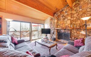 River rock wood burning fireplace