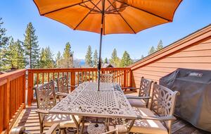 Deck off the dining area with partial views of Lake Tahoe