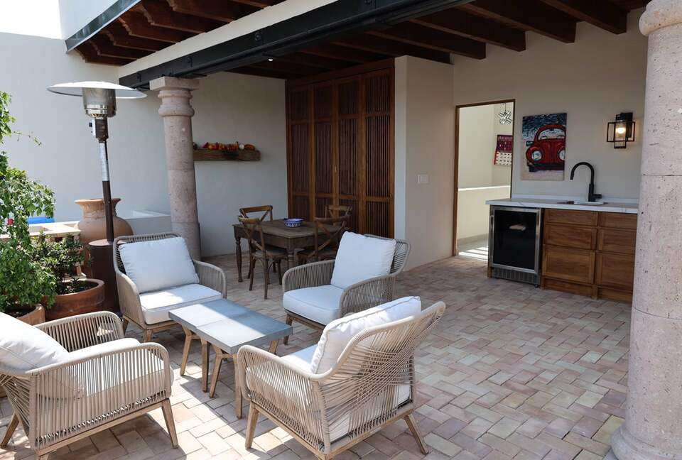 Casita Deck with dining table, living area and Wet Bar/Bev. Frig