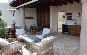 Casita Deck with dining table, living area and Wet Bar/Bev. Frig