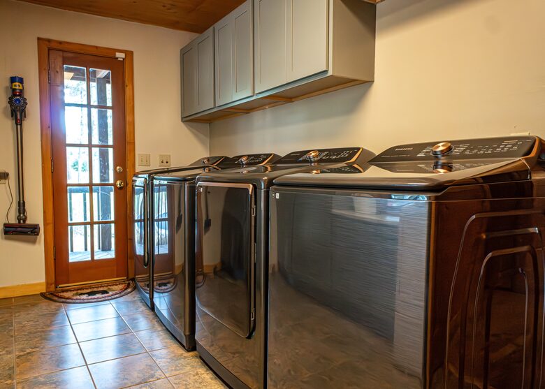 Laundry Room - Main Floor - 3 Dryers, 2 Washers, Fridge