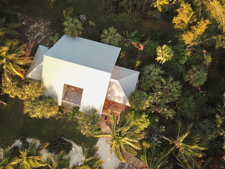 Aerial the home set among the palm trees