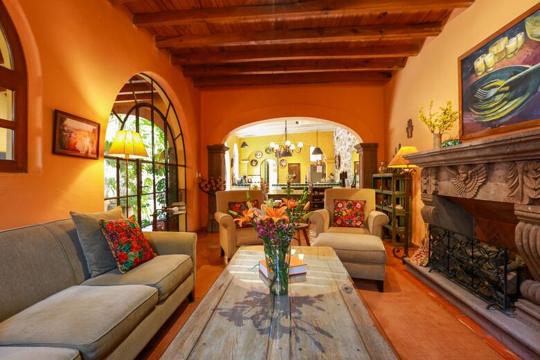 View from living room to dining room and kitchen