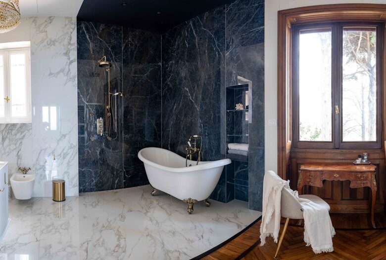 Master bath and master closet with sea view