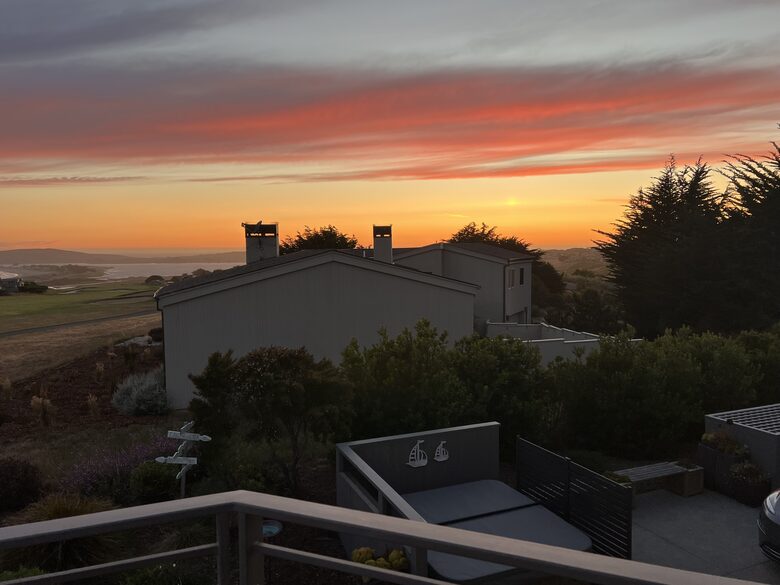 Summer sunset and hot tub.