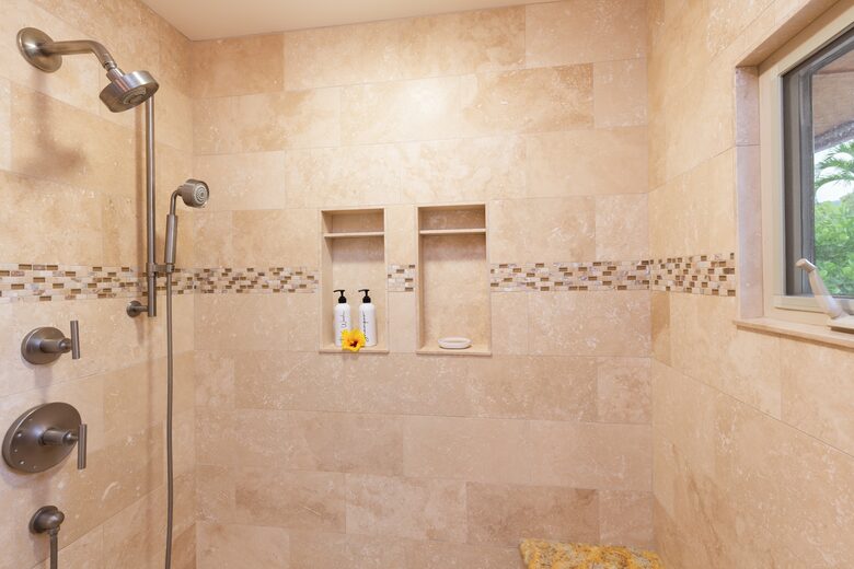 Primary bathroom shower area