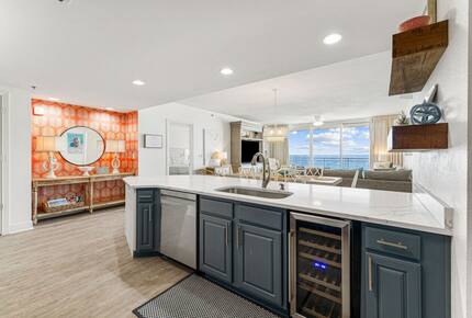 Open concept kitchen with view of the ocean as you prep dinner