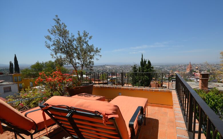 Garden perch for chaise lounge chair sunning with views