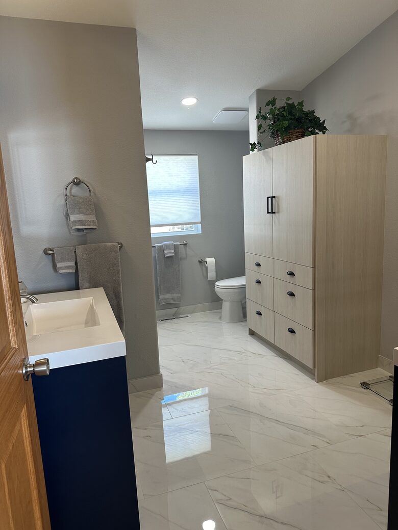 View of half of the master bathroom
