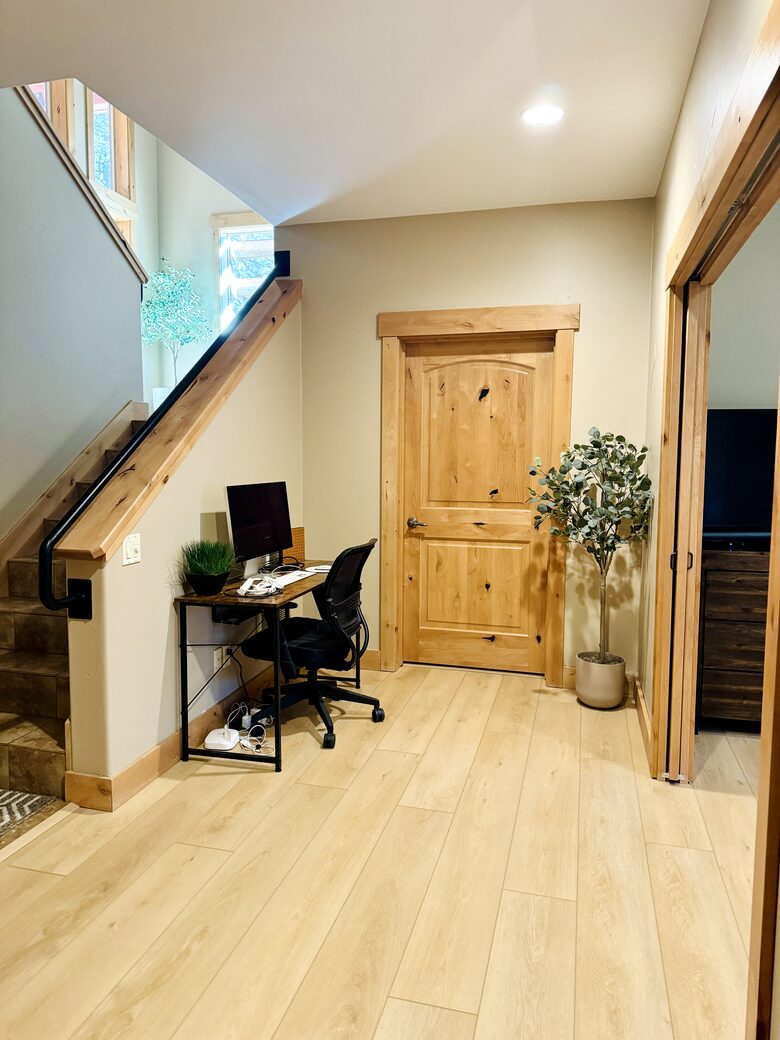 Dedicated workspace with monitor and wired internet.