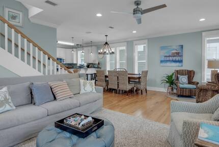 Living room open to Dining room and kitchen