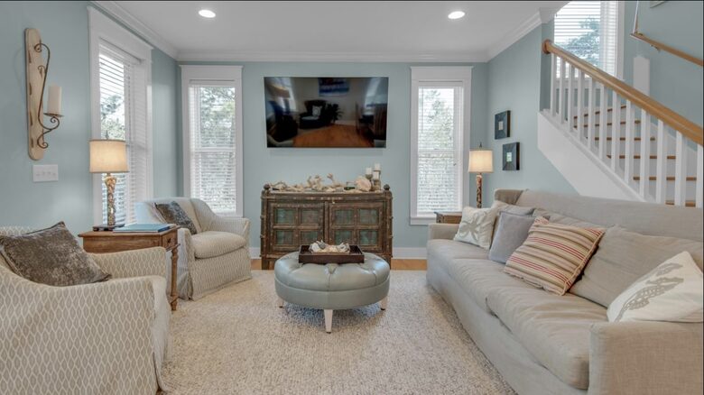 Living room has queen sofa bed