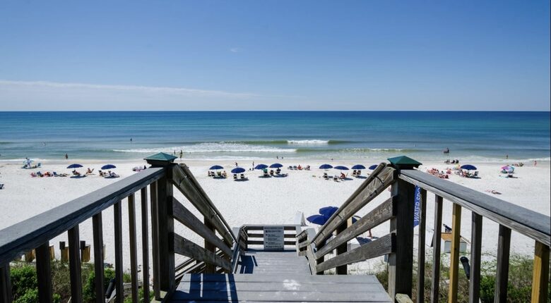 Private neighborhood beach with complimentary tram service from house