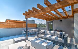 Enjoy the firepit and party lights at night.