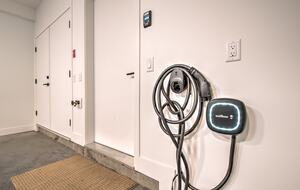 Two-car garage features EV charger