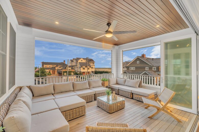 Large deck off dining room with ocean views
