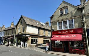 Lots of shops, cafes and bars at the end of the street