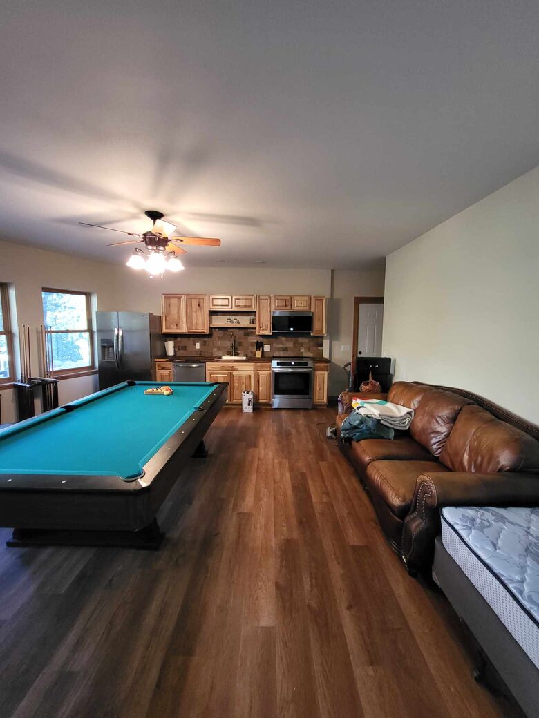 downstairs pool table and kitchenette