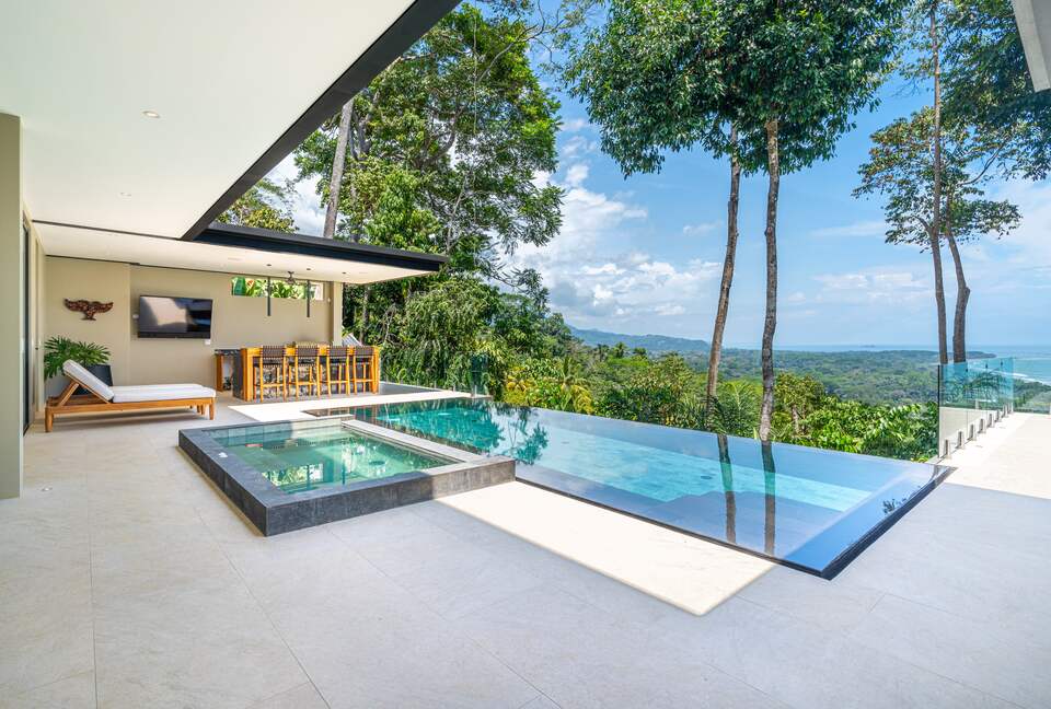 Pool, spa, and outside entertainment area