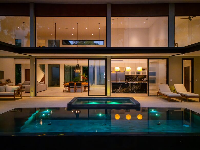Pool and spa at night