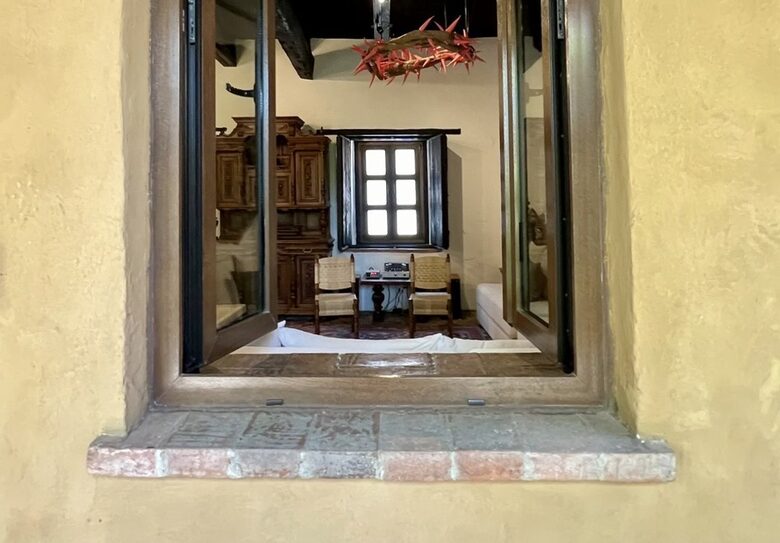 View to the living room from an outdoor hall