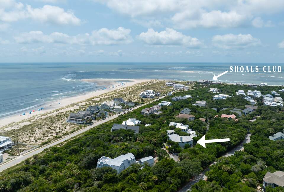 Drone View of house proximity to Beach and Forest