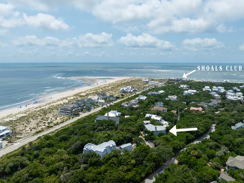Drone View of house proximity to Beach and Forest