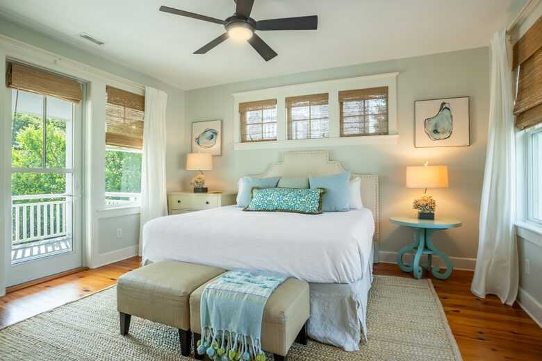 2nd Floor Primary King Bed with Access to Front Porch