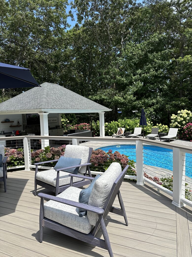 Backyard: Salt-water, heated inground pool with Pavillion.