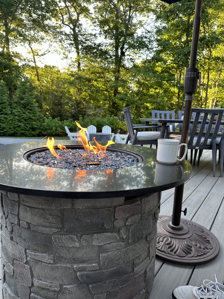 Two firepits and two patio heaters