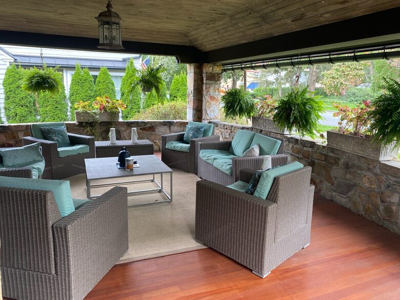 Iconic saratoga porch for coffee and cocktails