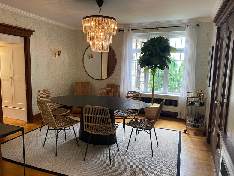 Dining room with easy access to kitchen and porch