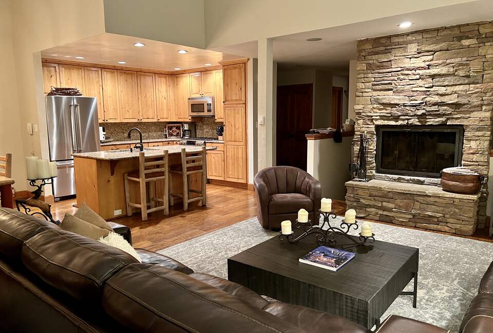 Great room convenient to kitchen and dining area