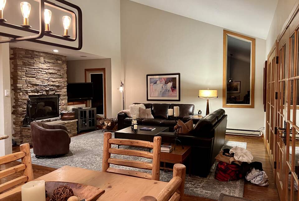 Cozy wood burning fireplace perfect for entertaining