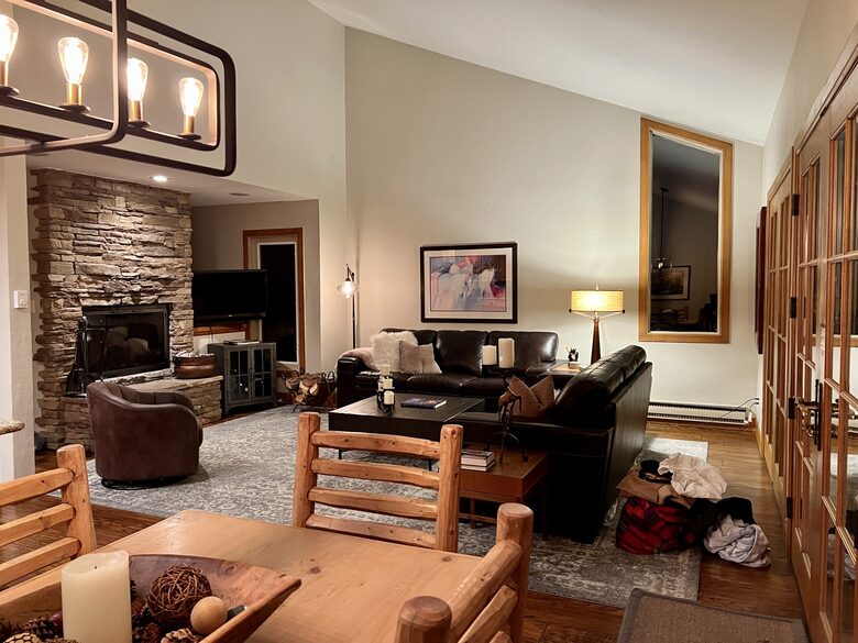 Cozy wood burning fireplace perfect for entertaining