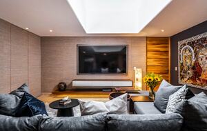 Media room with 85" screen and all streaming services
