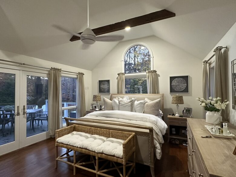 Master suite with french doors to deck