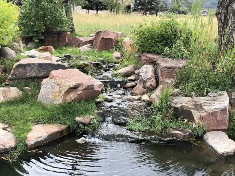 Water feature flows into pond