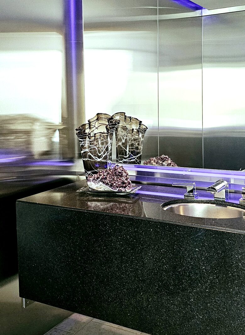 Power Room with stainless steel walls and Neon lighting
