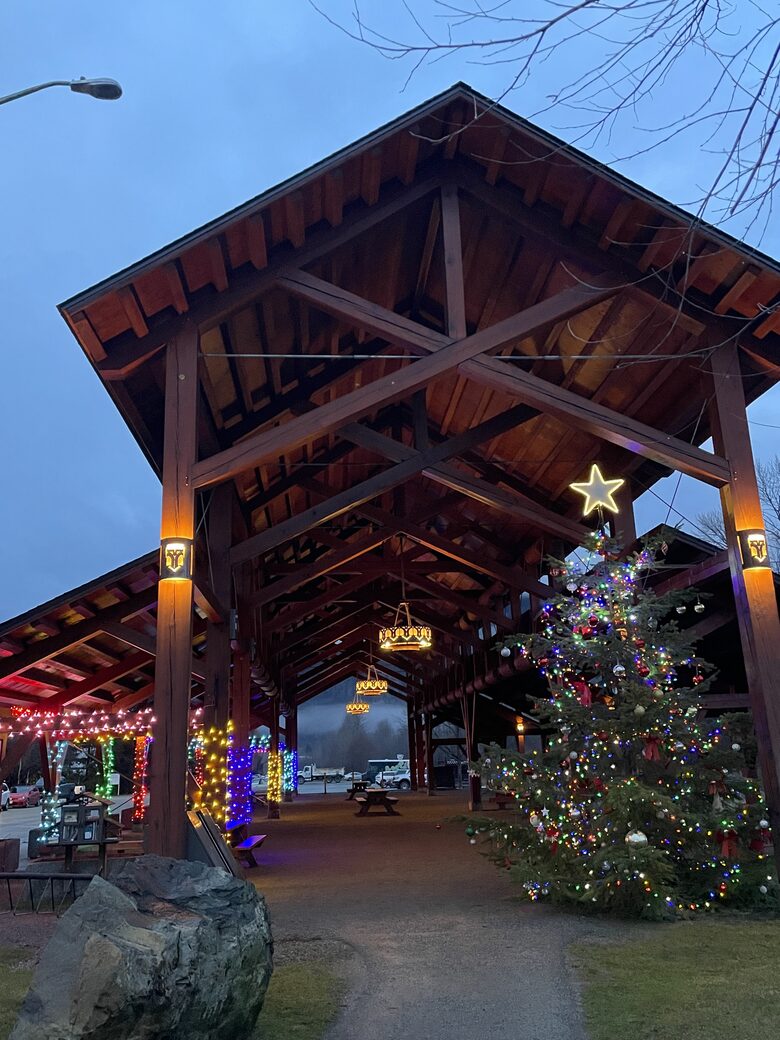 Pemberton town barn decorated at Christmas