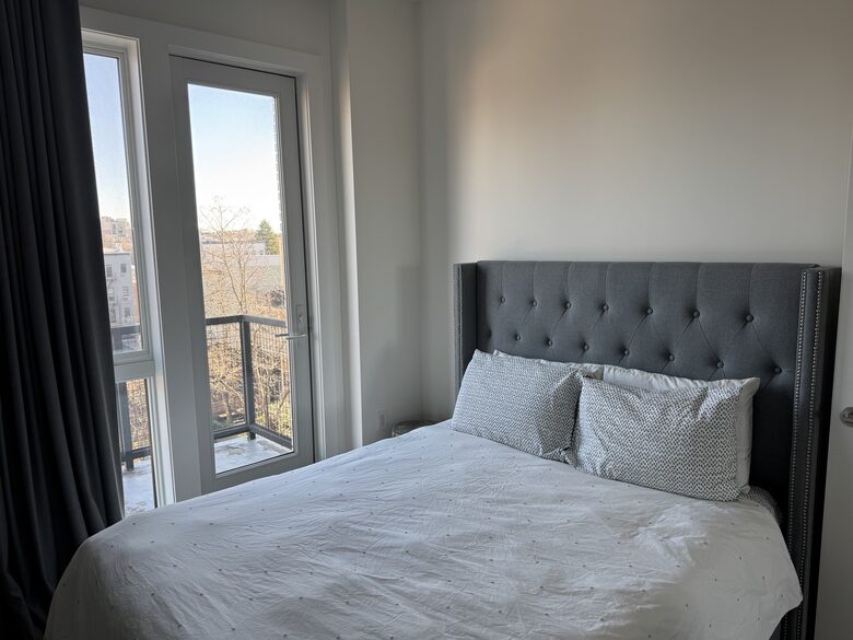 Guest bedroom on 1st fl. Small terrace facing east, sunrise views
